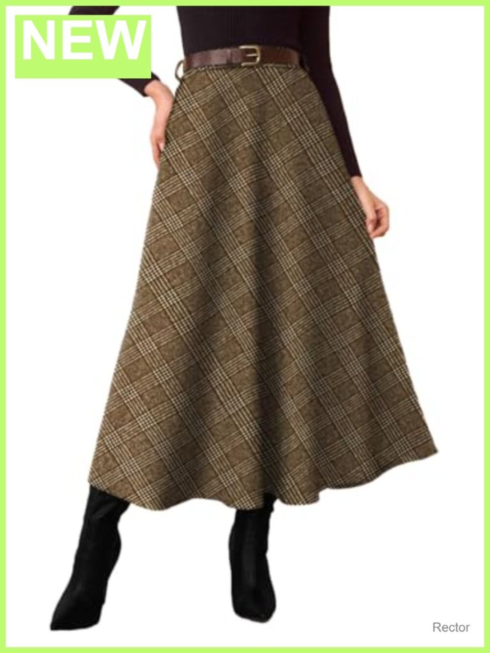 Women's A-Line High Waist Plaid Midi Skirt with Pockets Flared Tartan